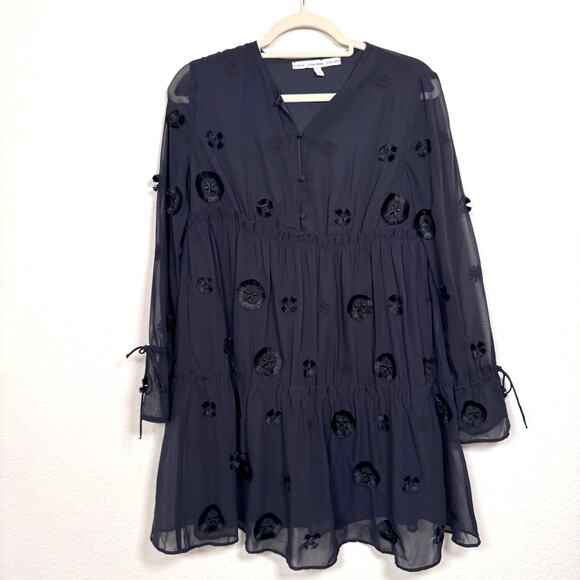 & Other Stories Dresses & Skirts - & Other Stories Women Embroidered Ruffle Mini Dress Size 6 Tiered Bow Flowy Blue